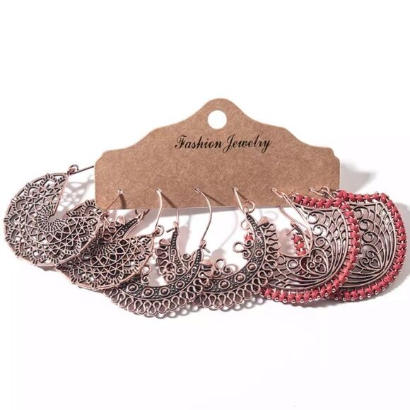 Copper Tone Bohemian Earring Set Burnt Orange Boho - Picture 1 of 2